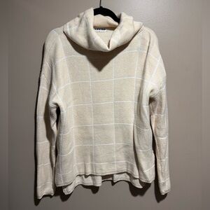 Ecowish Cream Checkered Pattern Long Sleeve Cowl Neck Sweater Medium